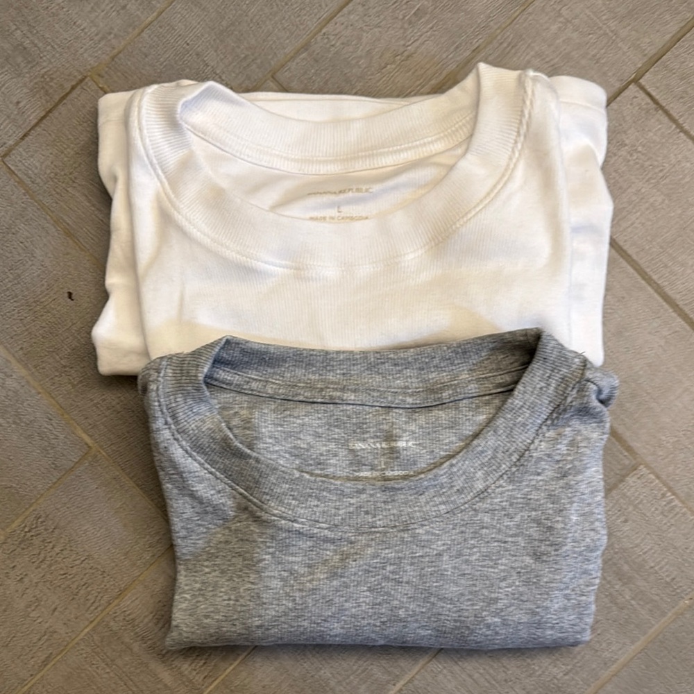 Three Women’s Banana Republic brand ribbed, White, Black, and Gray T-Shirts